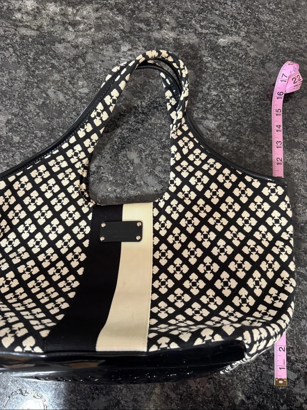 kate spade Black and Cream Geometric Canvas Hobo Tote and wallet with dust bag.